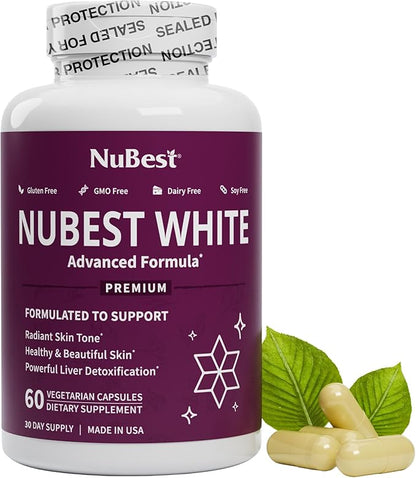 NuBest White - Glutathione 400mg & Milk Thistle Extract - Skin Brightening Supplement - Helps Beautiful and Radiant Skin - Antioxidant Supplement & Detoxification - 6 Pack | 6 Months Supply