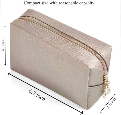 PU Leather Cosmetic Bag for Women Minimalism Makeup Bag for Daily Use Portable Storage Purse Small Neat Cosmetic Pouch Water-resistant Toiletry Bag for Travel (Coffee)