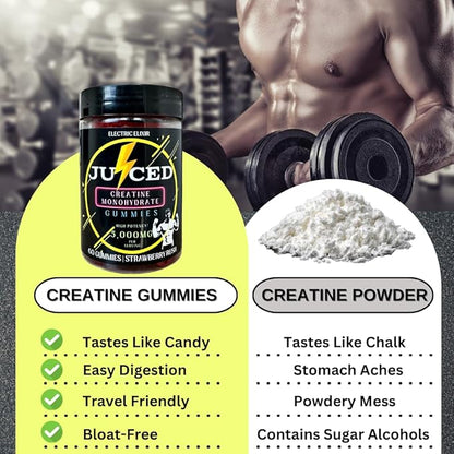 Creatine Monohydrate Gummies for Men & Women 5000mg - Quick Muscle Growth, Endurance Support - Power Boost For Strength, Energy, Performance & Recovery - Chewable Pre Workout Supplement (Strawberry)