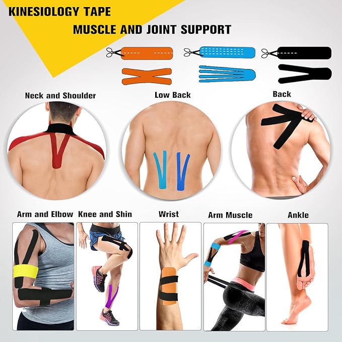 Kinesiology Tape Precut 2 Rolls Pack, Athletic Tape for Muscle Joints Support, 40 Strips for Knee Ankle Shoulder Back, Latex Free and Water Resistant, Dark Blue