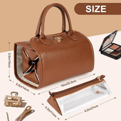 Travel Makeup Organizer Bag, Foldable Toiletry Bag with Detachable Pouches, Large Capacity 4-in-1 Roll-Up Cosmetic Storage with Handle for Women