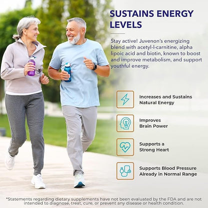 Juvenon Cellular Health | Heart, Brain Supplement with Acetyl L-Carnitine and Biotin - Supports NAD+ Function, Energy Production, Mood, Revitalized Metabolism, Mental Focus & Clarity (90 Capsules)