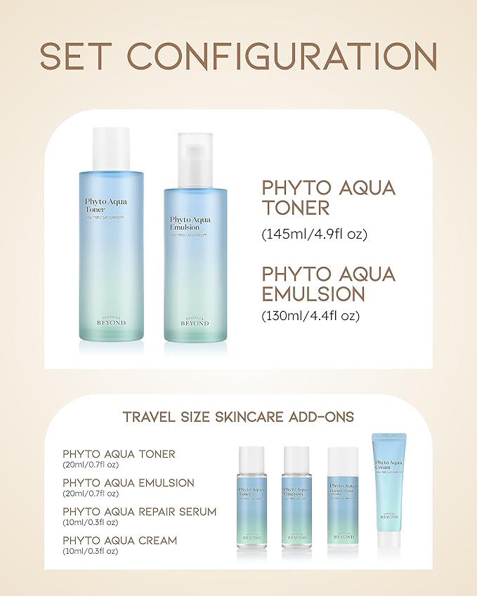 Beyond Phyto Aqua Skincare Gift Set (11.3fl oz) - Vegan Formula Korean Skin Care. Toner & Lotion for Hydration, Soothing. Hyaluronic Acid, Tree Sap Complex.