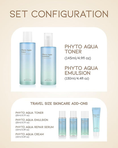 Beyond Phyto Aqua Skincare Gift Set (11.3fl oz) - Vegan Formula Korean Skin Care. Toner & Lotion for Hydration, Soothing. Hyaluronic Acid, Tree Sap Complex.