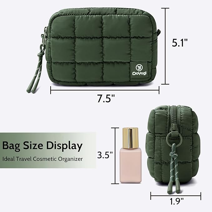 Quilted Cosmetic Bag, Puffer Makeup Bags, Crossbody Purses for women,Cute Travel Toiletry Bag for Women (Green)