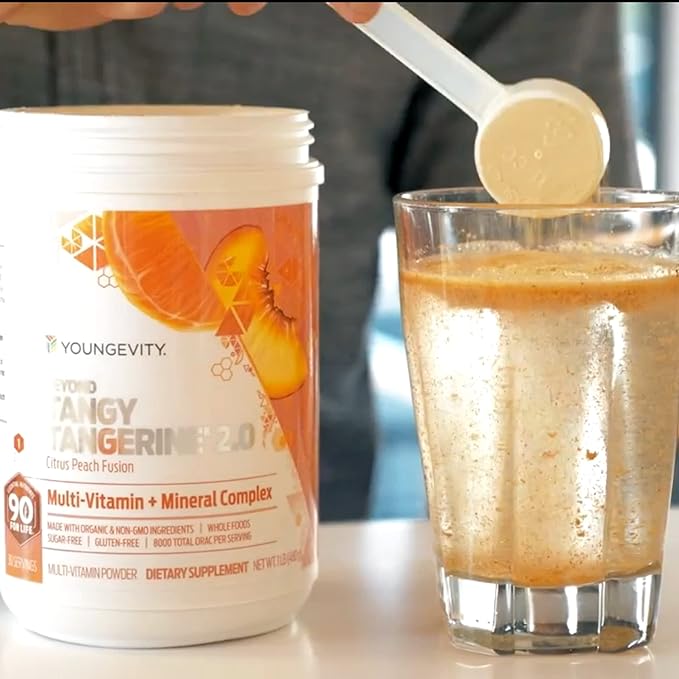 Youngevity Beyond Tangy Tangerine 2.0 Citrus Peach Ultimate Multi-Vitamin & Mineral Complex - Made with Natural & Whole Foods | 8,000 ORAC | 2 Canisters