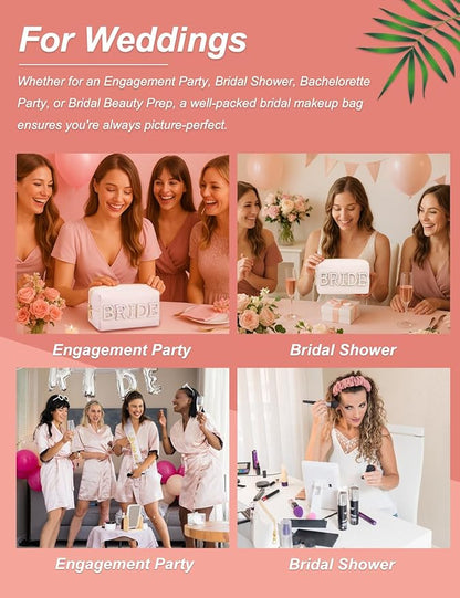 BRIDE Preppy Makeup Bag with Gift Box, Bride Cosmetic Bag for Bridesmaid Engagement, Purse Bridal Shower, Bridal Beauty Prep, Wedding Day