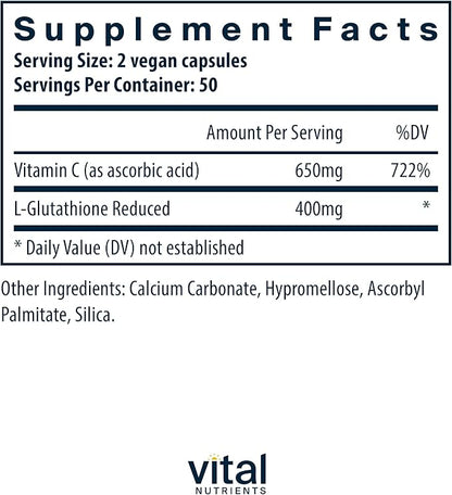 Vital Nutrients Glutathione 400mg | Antioxidant Support for Liver Detox | Vegan Antioxidant Supplement to Promote Liver Health and Liver Detox* | Gluten, Dairy, Soy Free | Non-GMO | 100 Capsules