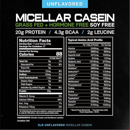 Muscle Feast Micellar Casein Protein, All Natural Pasture Raised Hormone Free Soy Free, Unflavored, 2lb