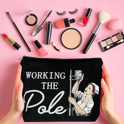 ER Nurse Gift,Nurse Gifts for Women Funny Makeup Bags,Working The Pole,Gifts for Nurses Pencil Makeup Pouch Bag with Zipper, Nurse Graduation Gift,Nurses Day Gift,RN Nursing Bag for Work,Black