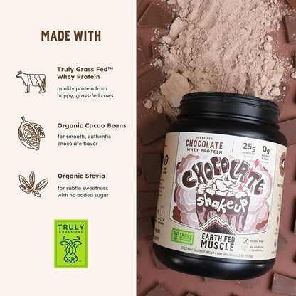 Earth Fed Muscle Ca-Cow! Chocolate Truly Grass Fed Whey 2lb - No Fillers, Flow Agents, or Synthetic Blends, Soy Free, Non GMO and Hormone Free (Chocolate)