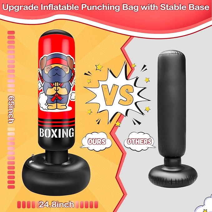 Inflatable Punching Bag for Kids, 65 Inch Kids Punching Bag with Gloves for Boys & Girls, Kicking Bag Boxing Set for Practicing Karate, Taekwondo, MMA