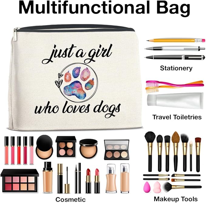Dogs Lover Gifts Makeup Bag Just a Girl Who Loves Dogs Cosmetic Bag Zipper Makeup Pouch