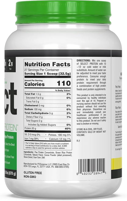 PEScience Select Vegan Plant Based Protein Powder, Mint Chocolate, 27 Serving, Premium Pea and Brown Rice Blend