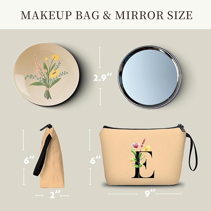 SEAMOON Women Birthday Unique Bride to be Bridal Shower Initial Gifts for Mom Sister Friend Her Teacher Aunt Makeup Cosmetic Bag with Mirror Mothers Day Christmas Graduation E