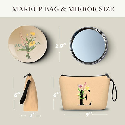 SEAMOON Women Birthday Unique Bride to be Bridal Shower Initial Gifts for Mom Sister Friend Her Teacher Aunt Makeup Cosmetic Bag with Mirror Mothers Day Christmas Graduation E