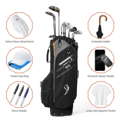 Golf Stand Bag 14 Way Top Dividers Full-Length with Stand, 7 Pockets, Lightweight Golf Bag for Men, Dual Strap, Rain Hood, Portable Golf Club Bag for Men Women