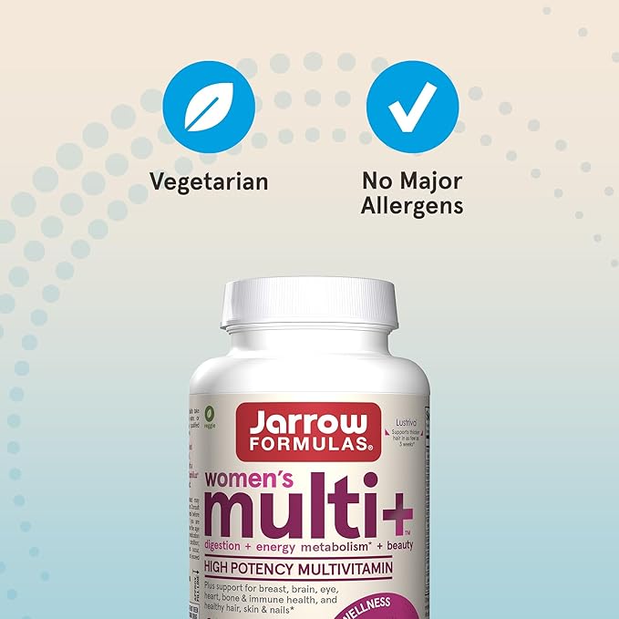 Jarrow Formulas Women's Multi+ Lustriva Hair Growth for Women, Vitamin A, D, Zinc & Lutein, 60 Tablets, 30 Day Supply