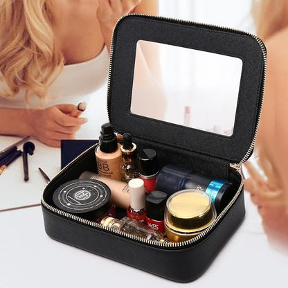 Clear Makeup Bag Transparent Travel Case for Cosmetics and Toiletries Women's Brush Bag and Clear Car Bag with Zipper (Black, M+)