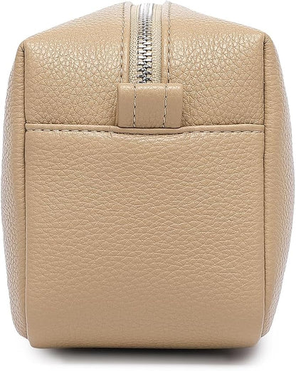 PU leather Organizer Bag Lightweight Cosmetic Bag with Ring Clasp Perfect Travel Makeup Bag for Women (Sandy/PU)