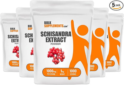 BulkSupplements.com Schisandra Extract Powder - Schisandra Supplement, from Schisandra Berries - Herbal Extract, Gluten Free - 1000mg per Serving, 5kg (11 lbs) (Pack of 5)
