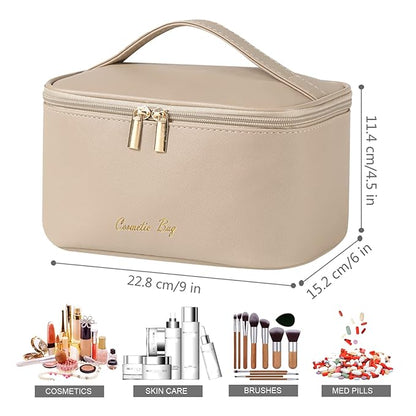 KITENROM Nature Makeup Bag,Premium Travel Makeup Organizer, Ideal Cosmetic Brush Bags Case for Women (Light Khaki)