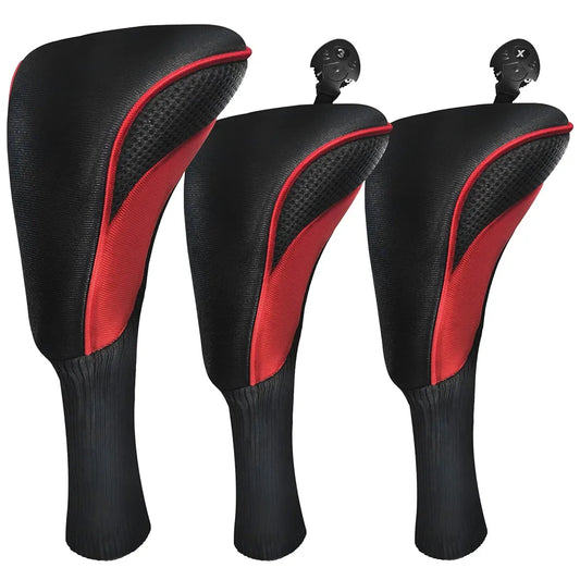 Golf Club Head Covers for Fairway Woods Driver Hybrids 3 Pieces Long Neck Mesh Sports Fan Golf Club Headcovers Set with Interchangeable No. Tags 3 4 5 6 7 X Golf Accessories for Men Women