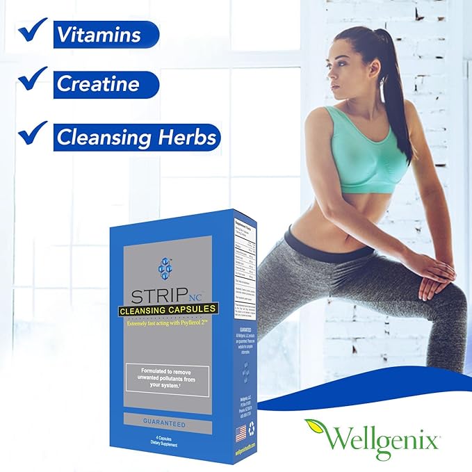 Wellgenix Strip NC Herbal Cleanse Detox Capsules - Extra Strength Cleansing - One Day Quick Flush - 4 Capsules (1 Pack)
