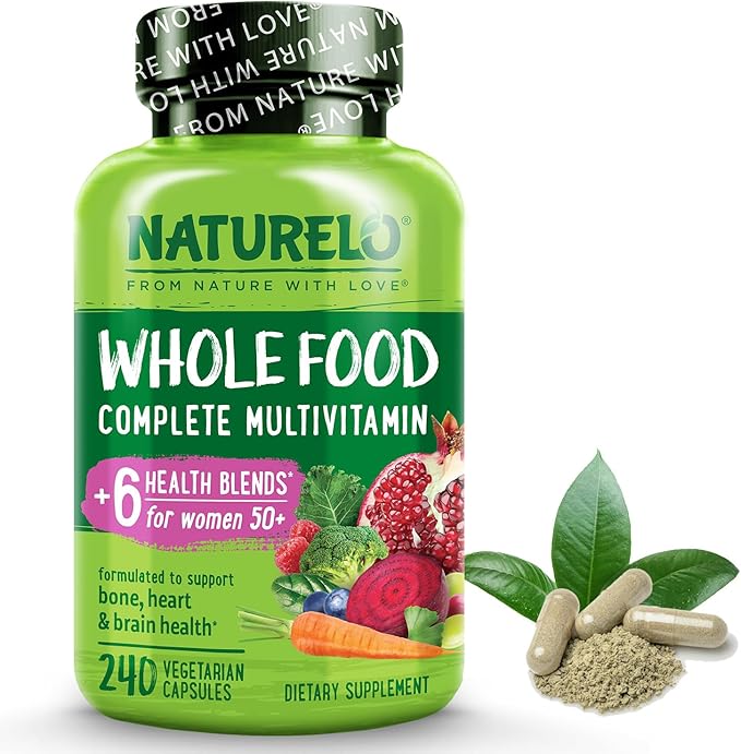 NATURELO Whole Food Multivitamin for Women 50+ (Iron Free) with Vitamins, Minerals, & Organic Extracts - Supplement for Post Menopausal Women Over 50 - No GMO - 240 Vegan Capsules