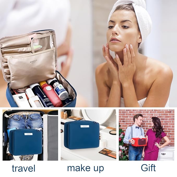 Travel Makeup Bag Cosmetic Bag Makeup Bag Toiletry bag for women and men (Navy blue)