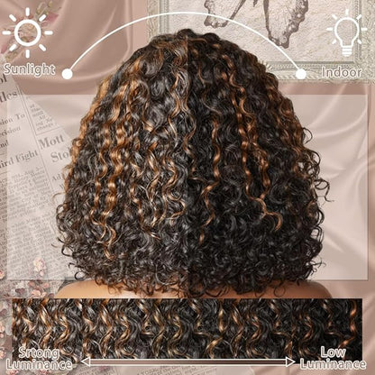 Glueless Wig Pre Plucked Pre Cut Human Hair 1b/30 Balayage Lace Front Wigs Wear And Go Bob Wig Human Hair 7x5 Bye Bye Knots Wigs Highlight Curly Wig 180% Density 16inch