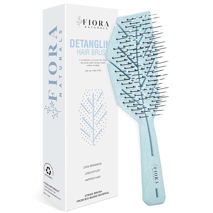 Fiora Naturals Hair Detangling Brush -100% Bio-Friendly Detangler hair brush w/Ultra-soft Bristles- Glide Through Tangles with Ease - For Curly, Fine, Women, Men, Kids, Toddlers, Wet and Dry Hair