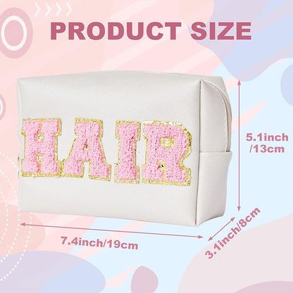 Preppy Patch Hair Portable Makeup Bag Bulk Pu Leather Cosmetic Bag Waterproof Travel Organizer Zipper Pouch Storage Purse for Women Girls Gift (Shell Gold)