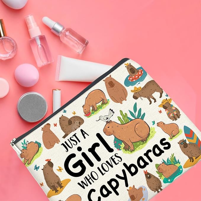 Capybara Lover Gifts Makeup Bag, Just a Girl Who Loves Capybaras Cosmetic Zipper Pouch
