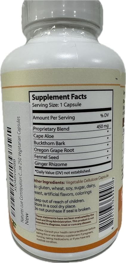 Kosher Occasional Constipation Care Regular Essential Colon Cleanser 250 Vegetarian Capsules
