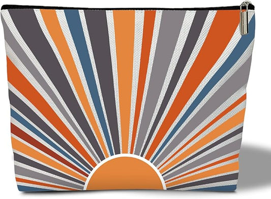 Boho Sunset Sunshine Makeup Bag Purse - Sunrise Sun Ray Toiletry Pouch for Her, Women, Teens, Moms