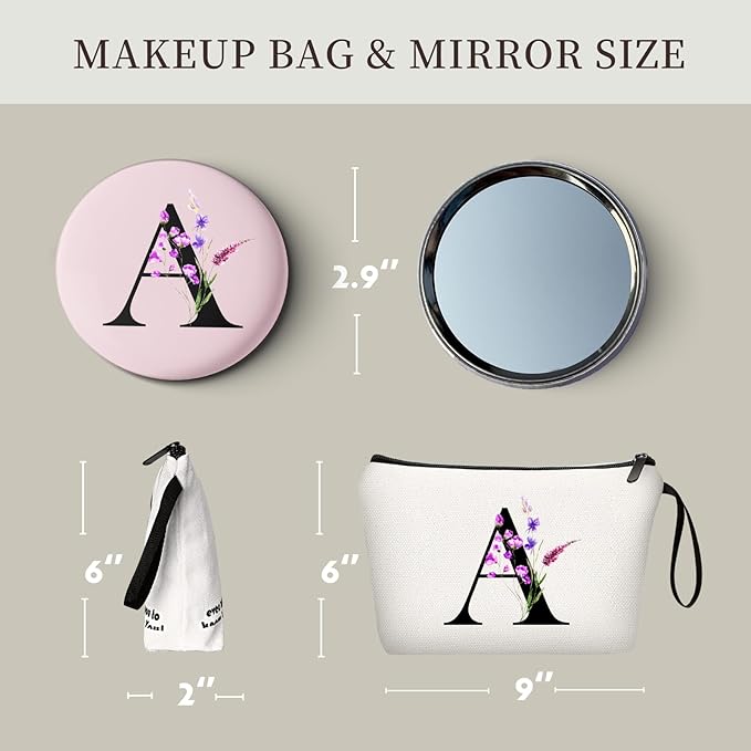 SEAMOON Women Birthday Unique Maid of Honor Friendship Gifts for Women Sister Bridesmaid Bride Personalized Travel Makeup Cosmetic Bag with Mirror Valentines Mothers Day Christmas Graduation A