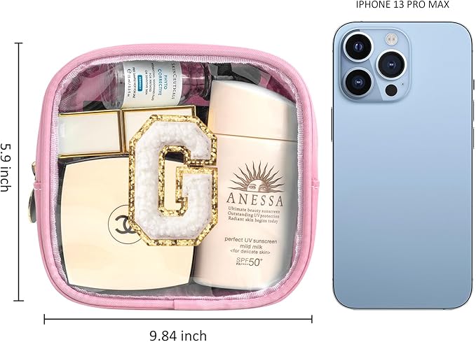 Initial Makeup Bag - Travel Cosmetic Bag, Cute Personalized Engagement & Bridesmaid Gifts (Pink)