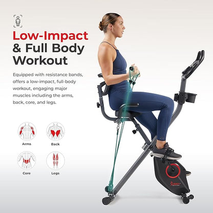 Sunny Health & Fitness Smart Folding X-Bike, Portable Compact Exercise Bike for Indoor Cycling Workout, Home Cardio Training Machine, Free SunnyFit App Bluetooth Connect, Optional Foldable Recumbent