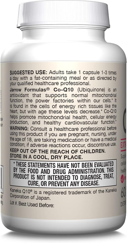 Jarrow Formulas Co-Q10, 200 mg, Antioxidant Support for Mitochondrial Health, Cellular Energy Production and Healthy Cardiovascular Function, 60 Veggie Capsules, 60 Day Supply