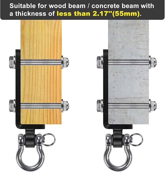 Kipika Punching Bag Hanger - Heavy Bracket 180° Swivel I-Beam Mount with Ceiling Installation Thick Hardware, Hooks for Boxing, Aerial Yoga, and Home Gym