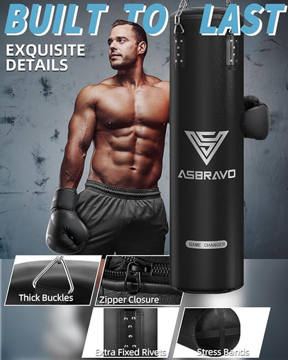 Punching Bag for Adults, 4ft PU Heavy Boxing Bag Set 12OZ Gloves for MMA Muay Thai Kickboxing Training Home Gym, Martial Art (Unfilled)