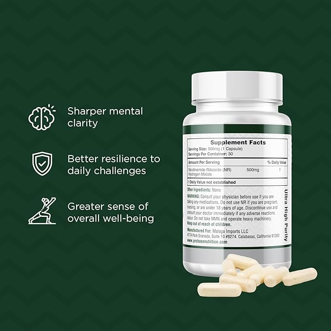 NMN Alternative NR Supplement NAD+ Supplement | Nicotinamide Riboside Supplement is Formulated for Energy and General Wellness | 30ct/500mg, 30-Day Supply