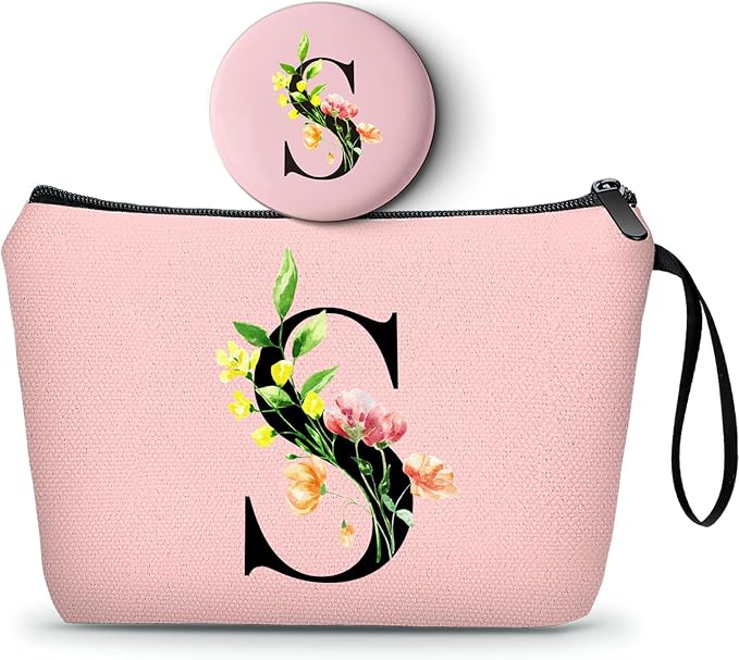 SEAMOON Women Birthday Unique Bride to be Bridal Shower Initial Gifts for Mom Sister Friend Her Teacher Aunt Makeup Cosmetic Bag with Mirror Mothers Day Christmas Graduation S