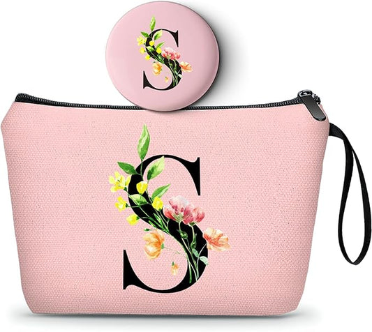 SEAMOON Women Birthday Unique Bride to be Bridal Shower Initial Gifts for Mom Sister Friend Her Teacher Aunt Makeup Cosmetic Bag with Mirror Mothers Day Christmas Graduation S