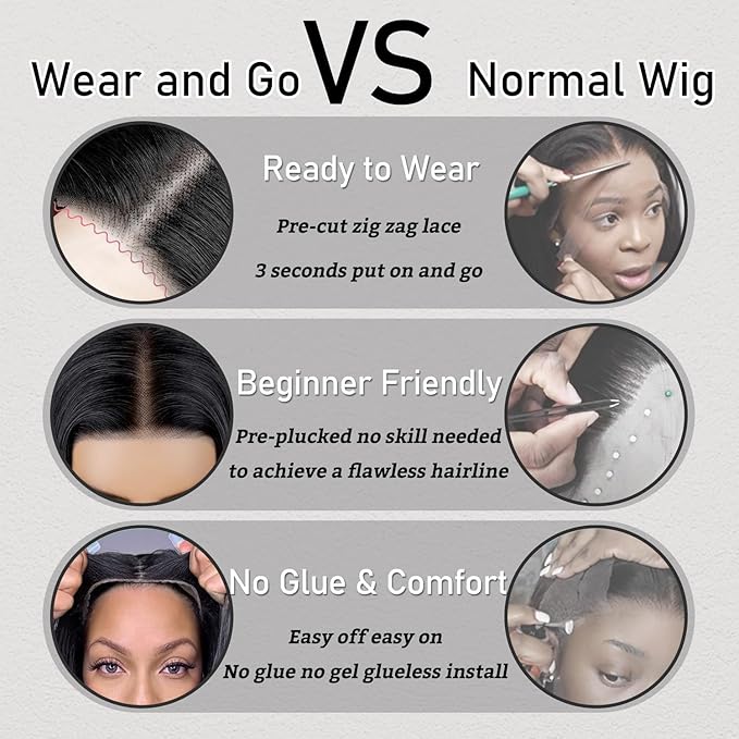 7x5 HD Lace Wear and Go Glueless Wig Human Hair Pre-Plucked, Pre-Cut Lace Glueless Wigs, No Glue Lace Front Closure Wig Straight, 180% Density, 34inch