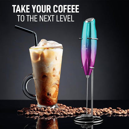 ZK Exec Series UV Milk Frother - Teal Pink Fade w Silver OG Stand