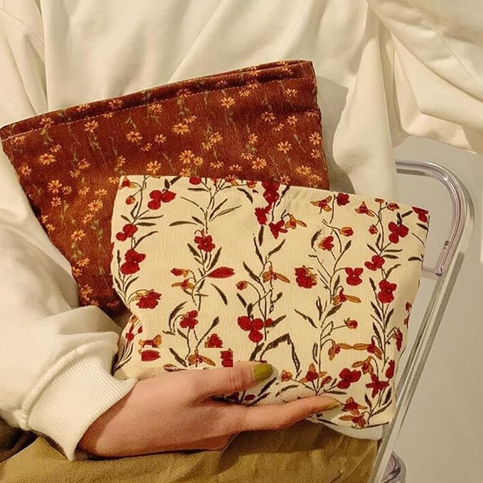 SxoSyo Cosmetic Bags for Women Makeup Bag Large Capacity Purse Travel Toiletry Zipper Storage Pouch Make up Brushes Organizer for Gifts (flowers and plants, Beige)