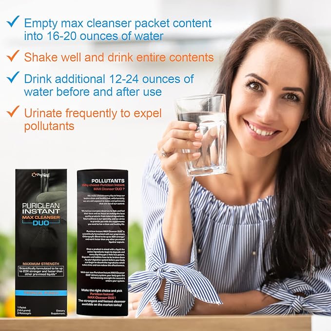 Wellgenix Puriclean Instant Max Cleanser Duo, 20X Stronger Fast Acting Powder & Softgels, Tropical Punch Flavor, Premium Herbal Cleanse Detox, Ideal for Extreme Toxin Levels, 1 Packet & 2 Releasegels
