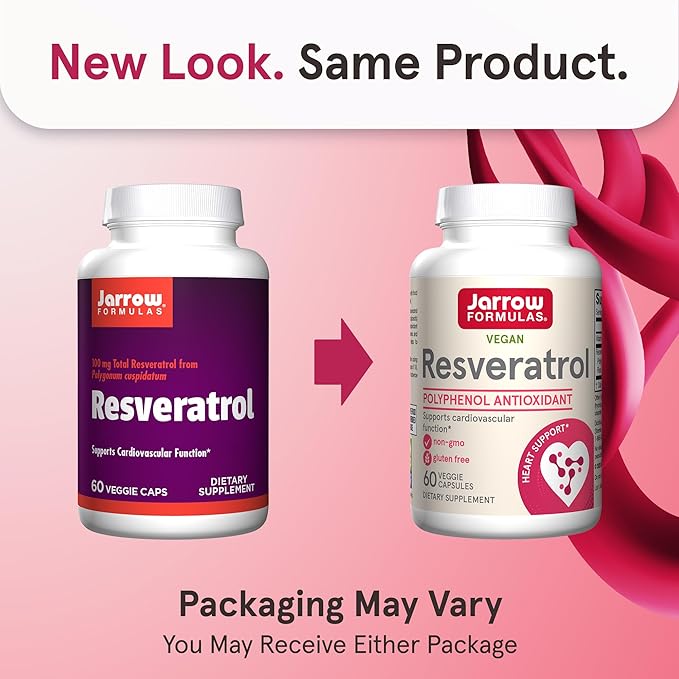 Jarrow Formulas Resveratrol 100 mg, Dietary Supplement, Antioxidant Support for Cardiovascular Function, 60 Veggie Capsules, 60 Day Supply
